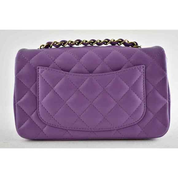 Chanel 22P Purple Gold Chain Mini Flap Rectangle CC Logo Quilted Crossbody Bag - Picture 7 of 12
